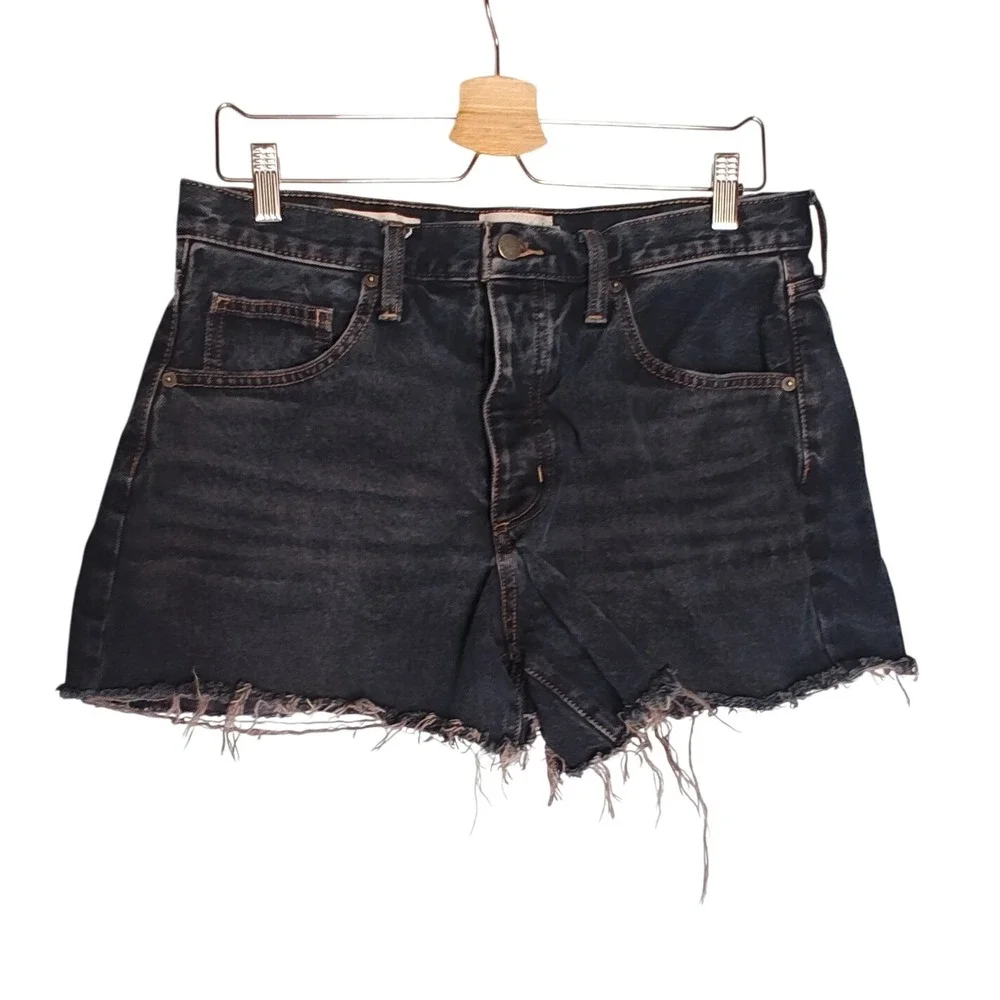 Universal Thread 90s Baggy Shorts Washed Black Gray Denim Raw Hem 8 Button Fly